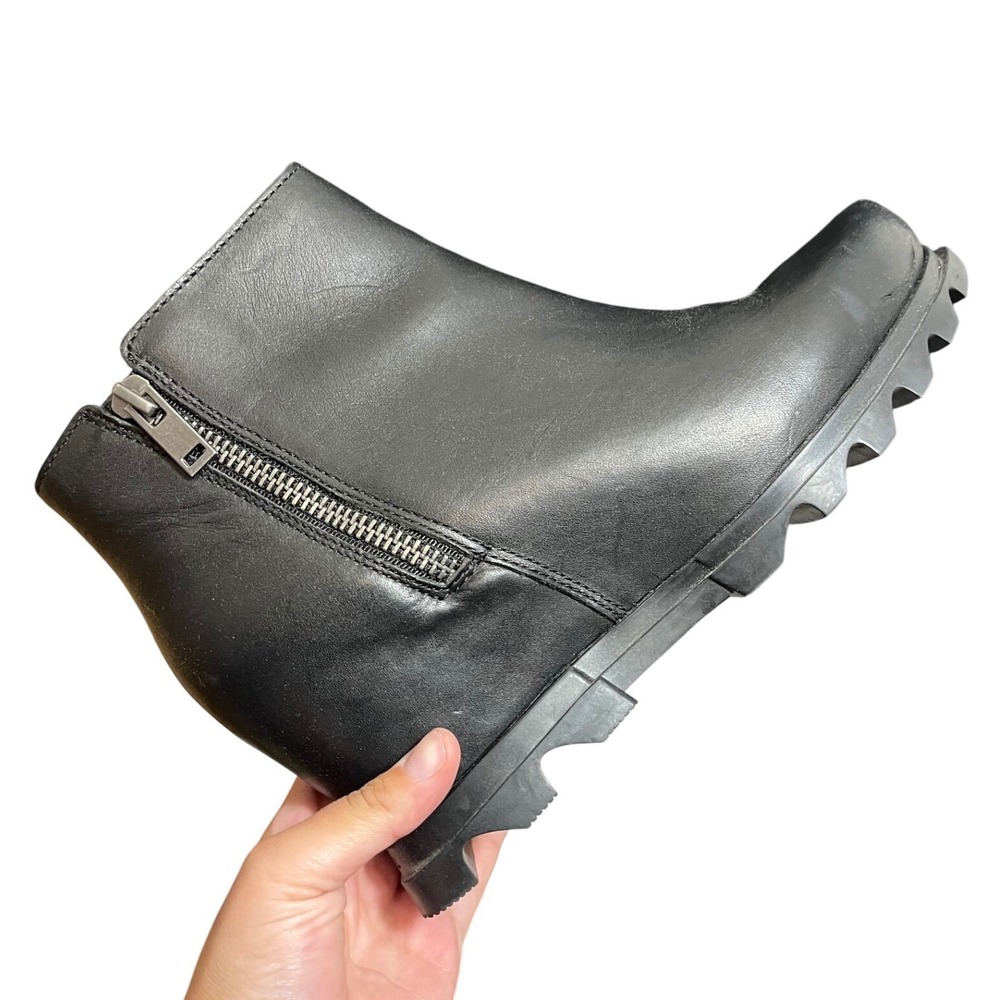 Sorel Joan of Arctic Wedge III Zip Women 9.5 Black Waterproof Leather Boots